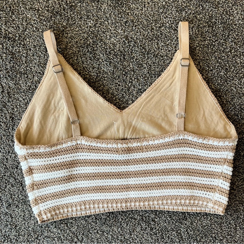 Hollister Crochet Striped Bralette — Cream & Tan - Picture 2 of 6